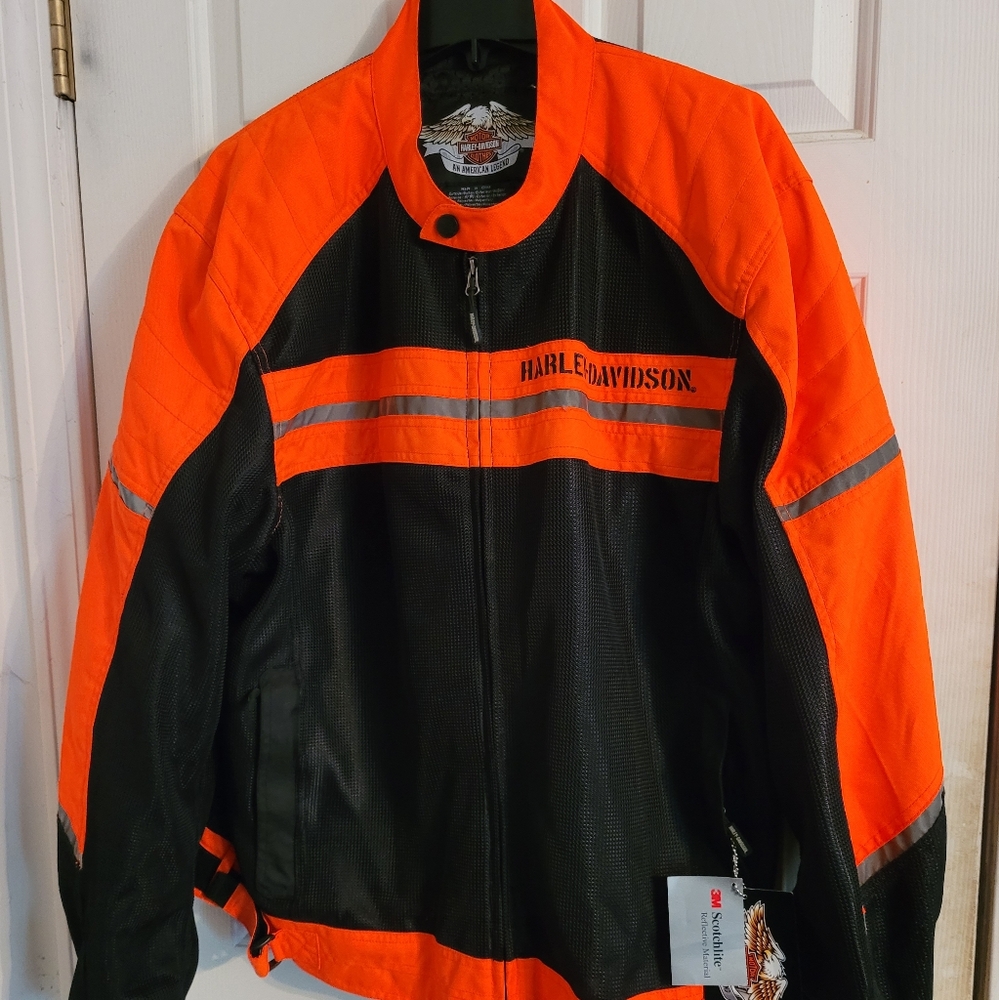 Mens mesh Harley Davidson jacket orange black armored reflective